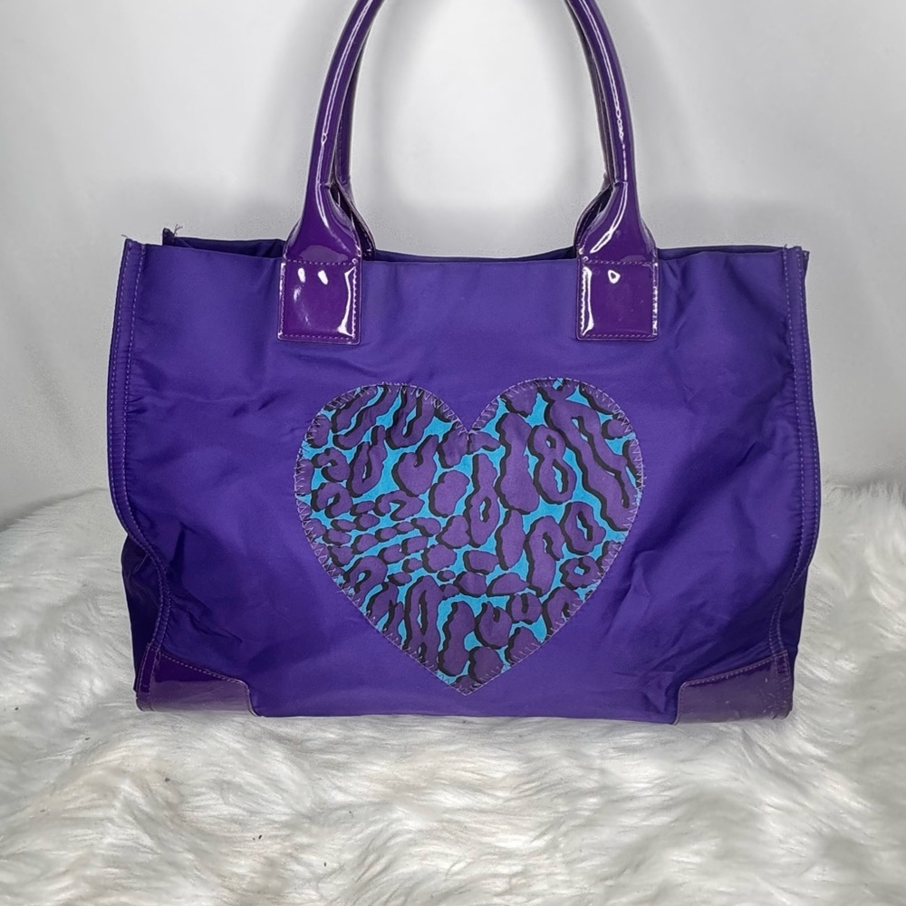 Tory Burch Ella Purple Heart Tote Bag - Picture 2 of 9